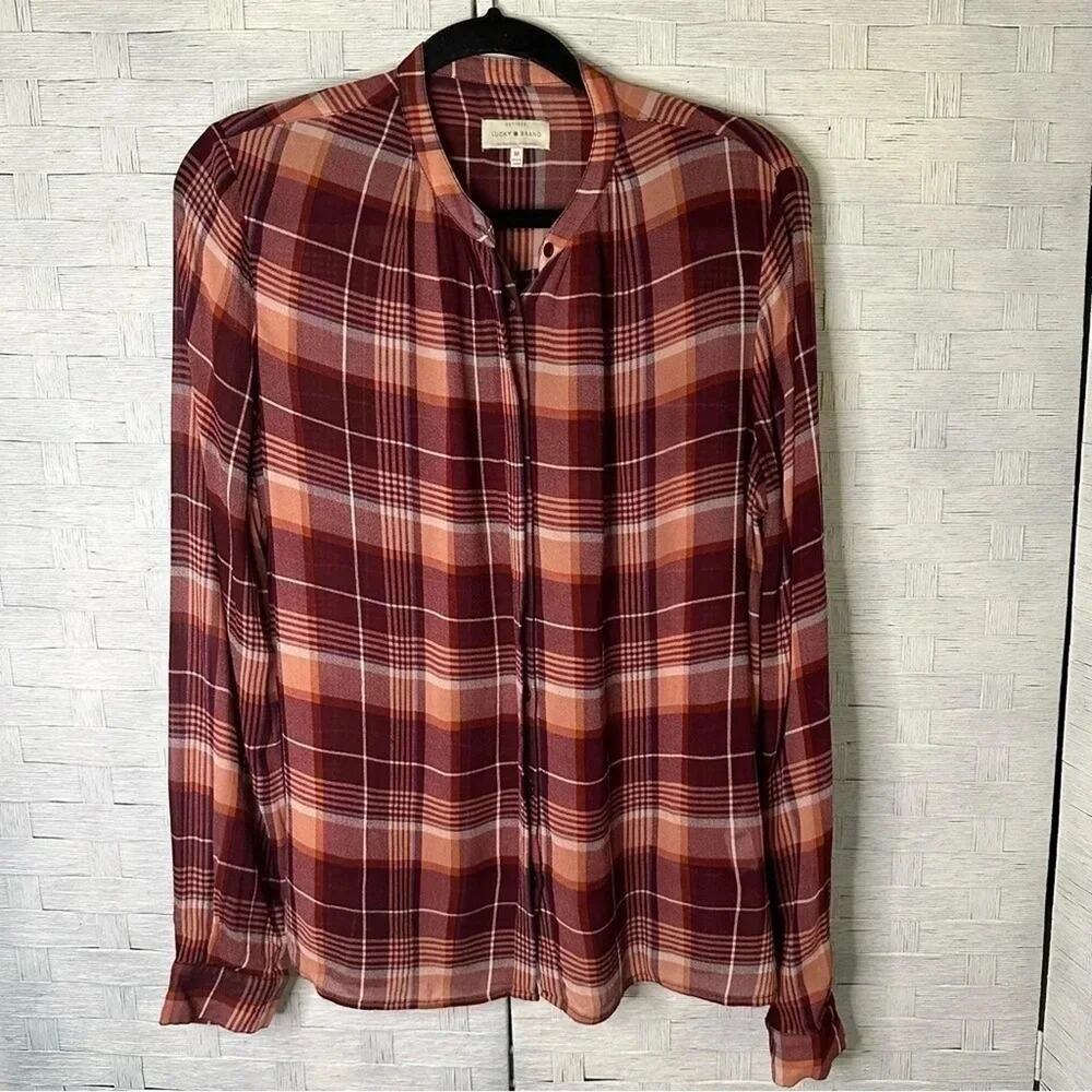 Lucky Brand‎ womens shear top Long Sleeve Button Up fall colors whimsigoth